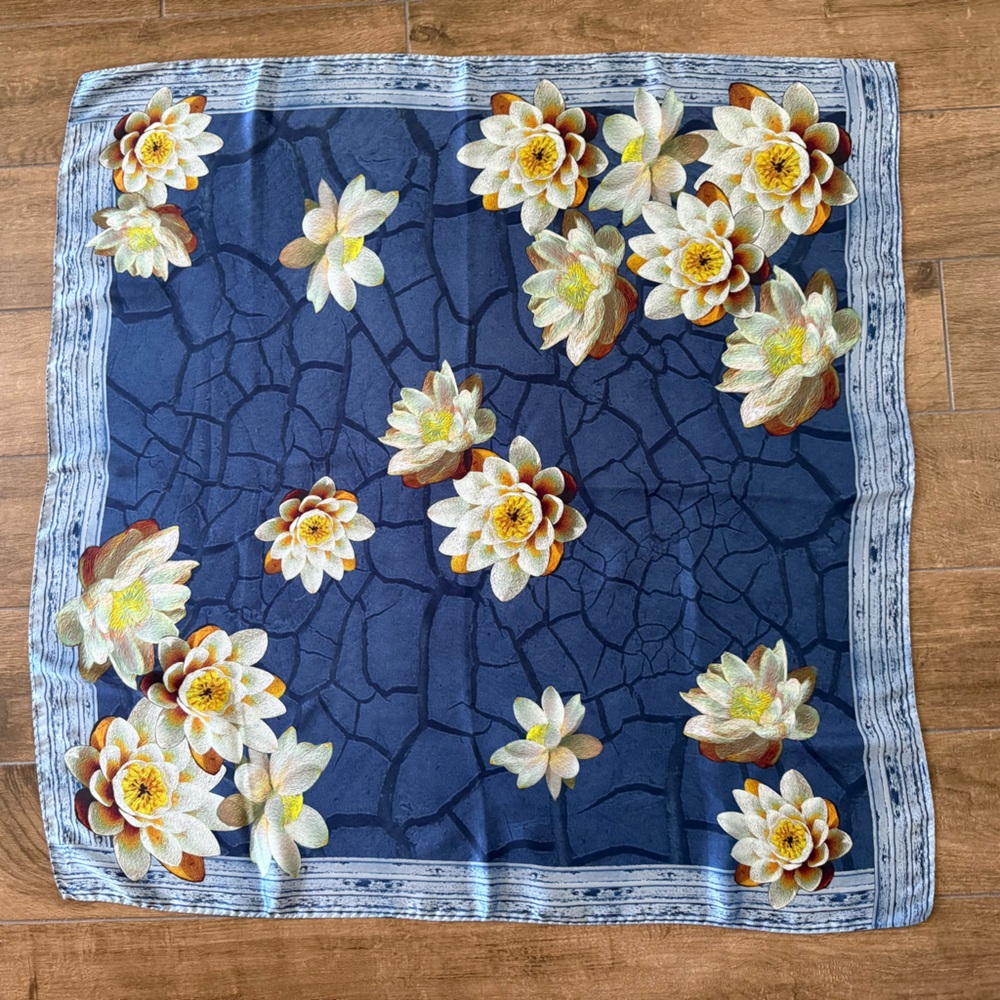 Floral Blue and Cream Magnolia Scarf from Laura Bagliotti